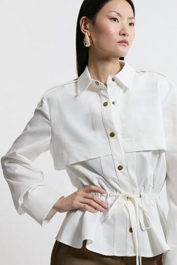 Tailored Denim Grosgrain Waist Detail Jacket ivory