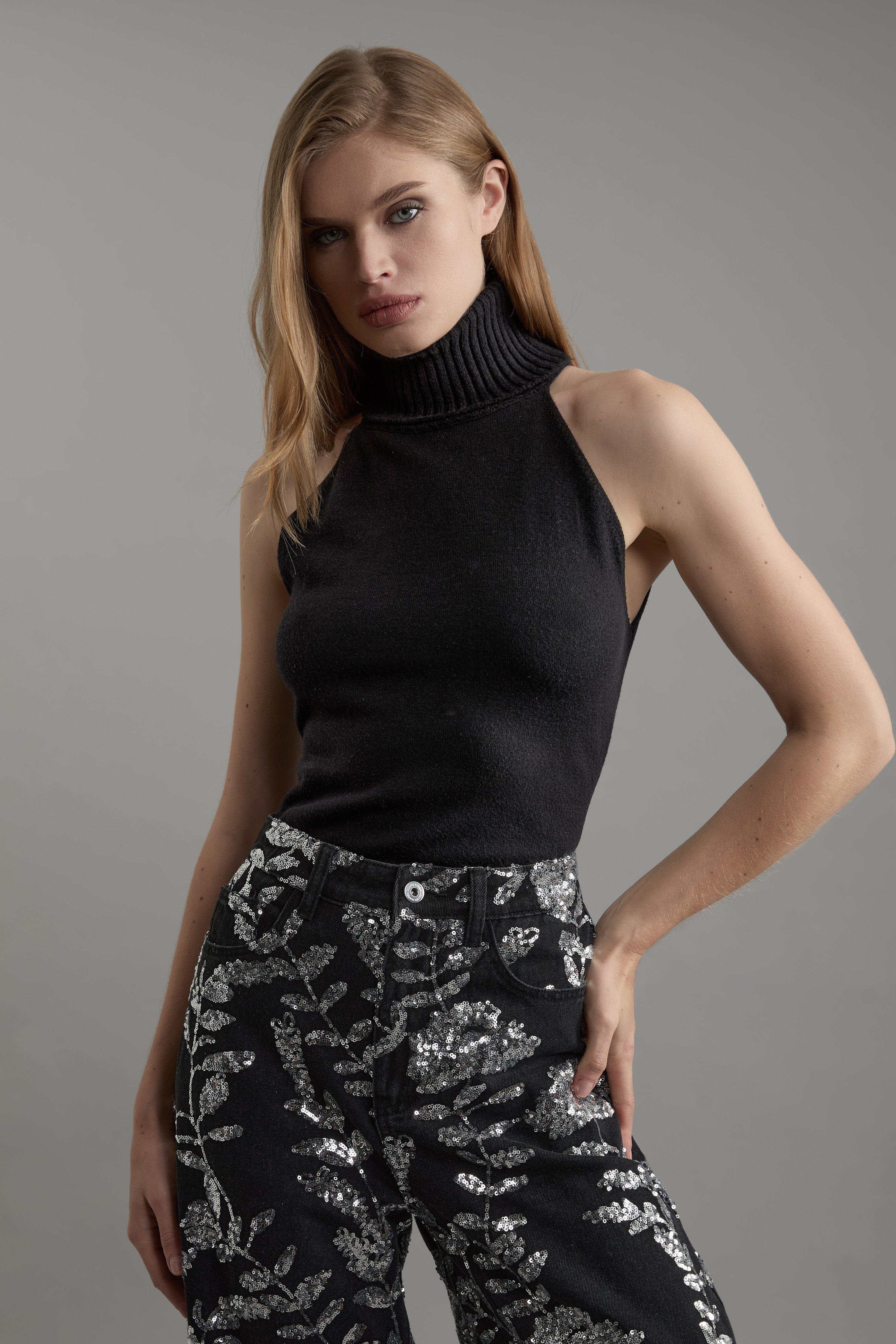 Sleeveless roll neck knit online