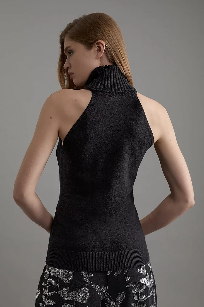 Sleeveless Viscose Blend Turtleneck Knit Sweater | Karen Millen Sleeveless Viscose Blend Turtleneck Knit Sweater | Karen Millen