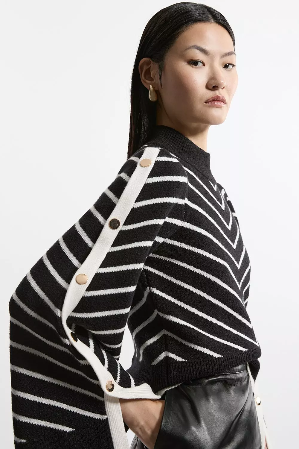 Stripe Full Sleeve Viscose Blend Military Trim Knit Jumper Karen Millen
