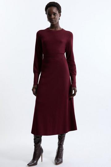 Viscose Blend Knit Midi Skirt burgundy