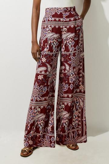 Tall Mixed Print Viscose Crepe Woven High Waisted Trousers orange