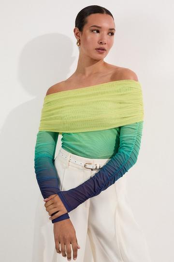 Ombre Jersey Mesh Bardot Bodysuit green