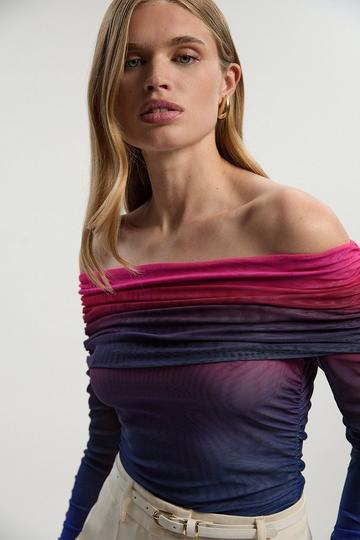 Ombre Jersey Mesh Off The Shoulder Bodysuit purple