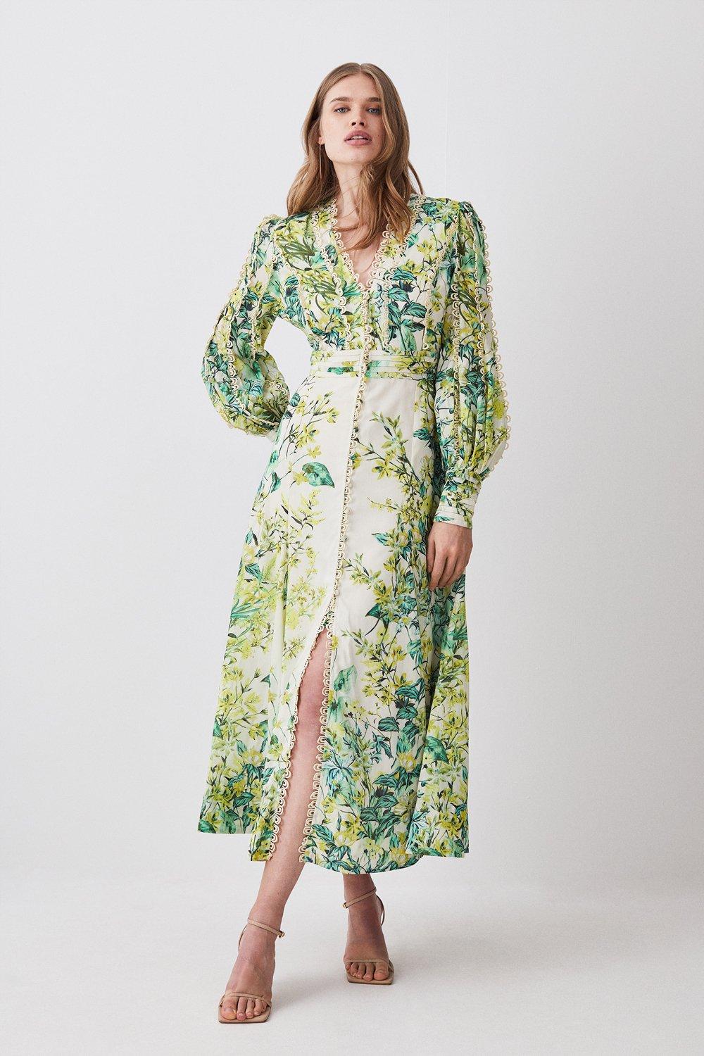 Petite Trailing Floral Woven Plunge Maxi Dress | Karen Millen