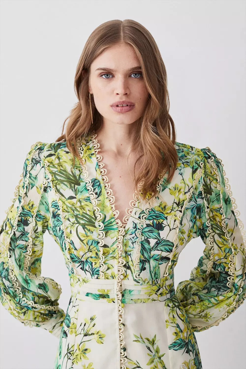 安心追跡【KAREN MILLEN】ティップド ボーダー ミニドレス Petite Trailing Floral Woven Plunge Maxi Dress | Karen Millen
