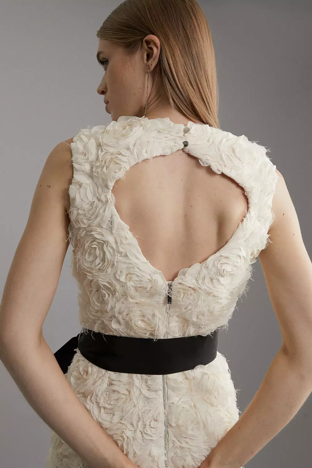 Textured Rosette Bow Belted Pencil Dress | Karen Millen