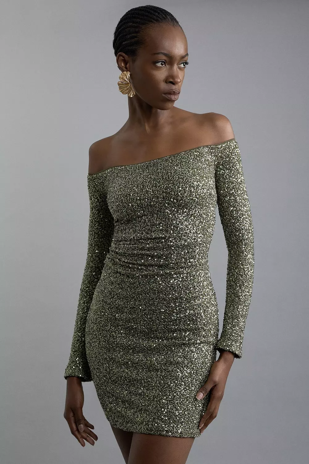 Khaki Sequin Bardot Mini Dress alternative image