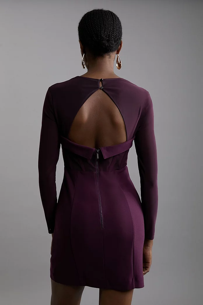 Scuba Crepe And Power Mesh Corset Detail Mini Dress | Karen Scuba Crepe And Power Mesh Corset Detail Mini Dress | Karen