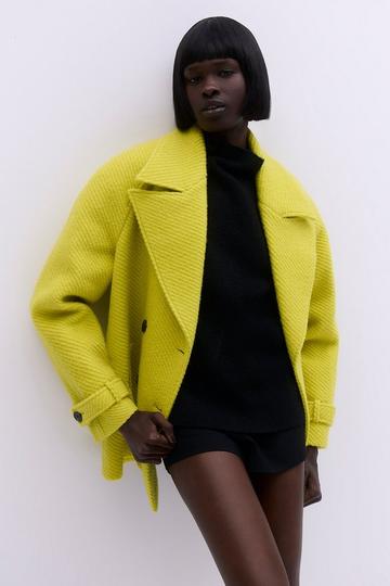 Textured Wool Blend Short Pea Coat lime