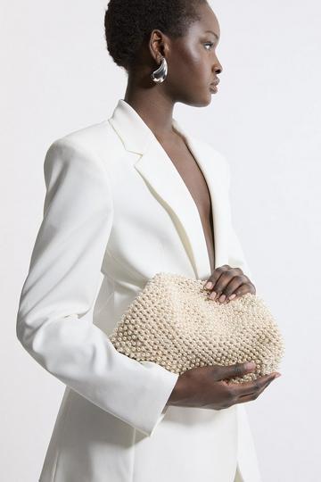 Pearl Slouchy Clutch Bag ivory