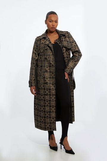 Plus Size Tailored Double Breasted Belted Trench Coat chocolate