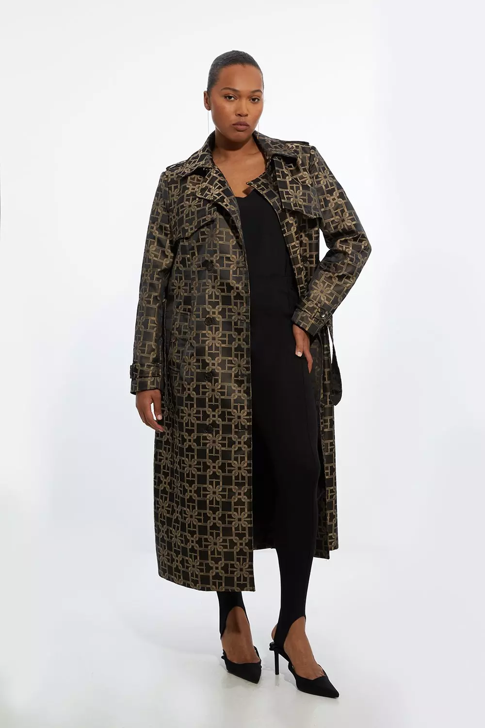 Plus Size Tailored Double Breasted Belted Trench Coat Karen Millen