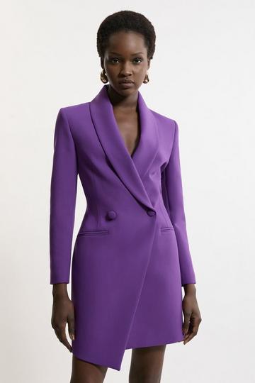 Purple Petite Compact Stretch Tailored Blazer Wrap Mini Dress