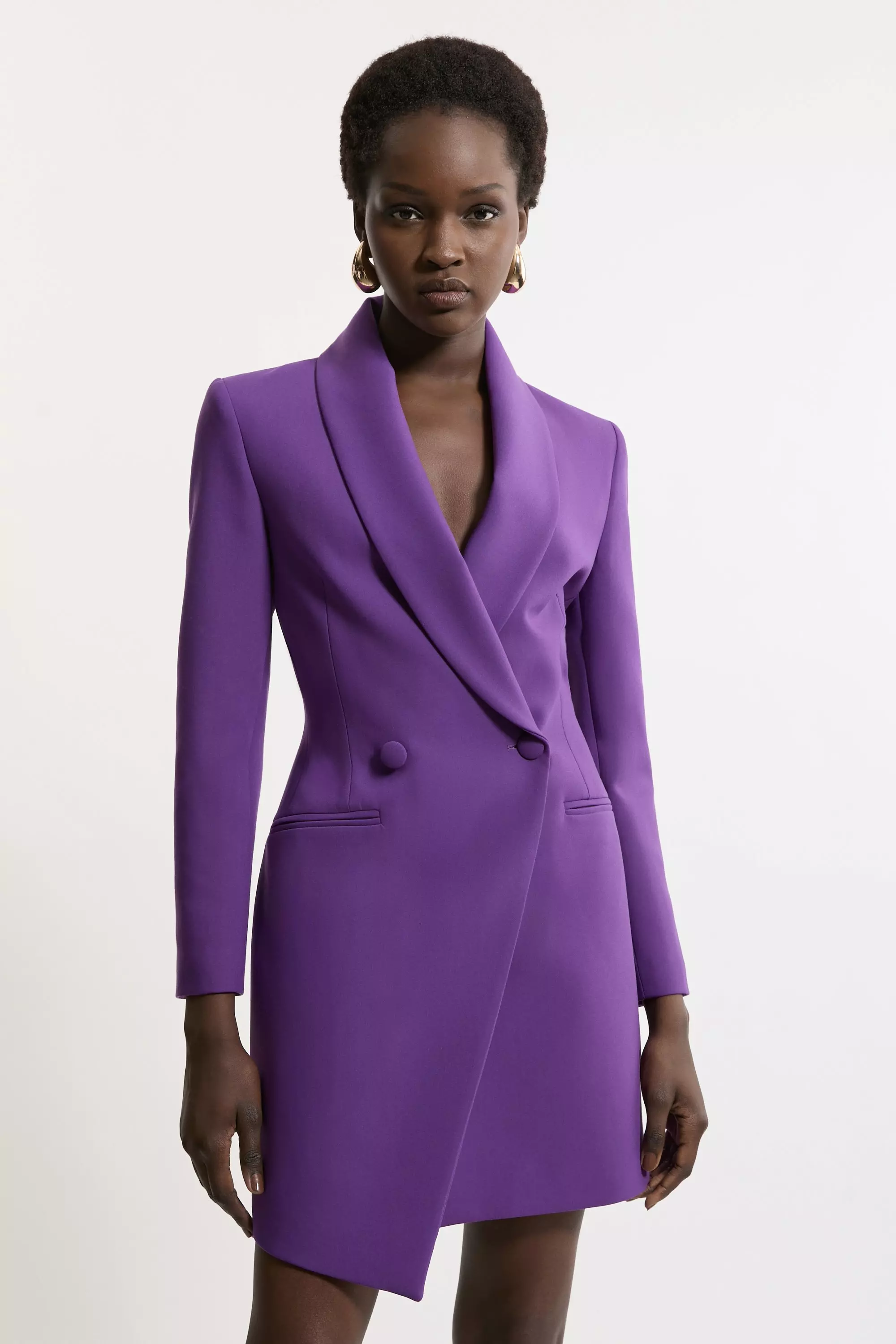 Petite Compact Stretch Tailored Blazer Wrap Mini Dress