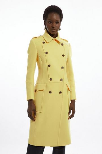 Yellow Petite Italian Manteco Wool Military Coat