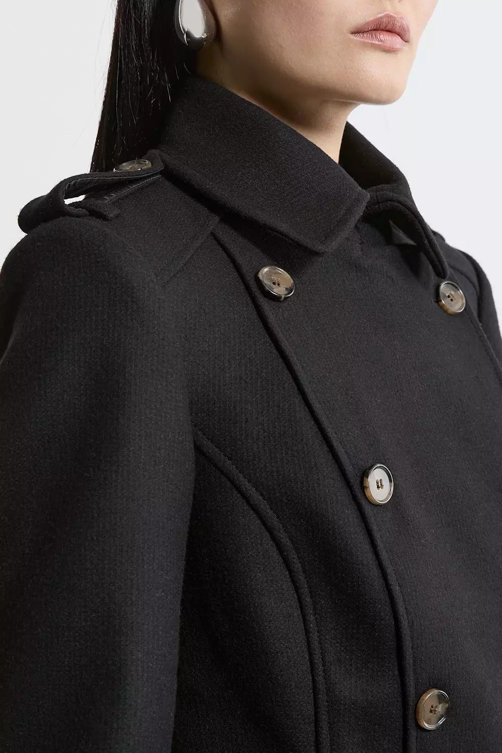 Italian Wool Blend Military Midi Coat | Karen Millen