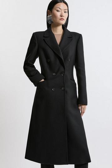 Black Italian Wool Fitted Midi Coat