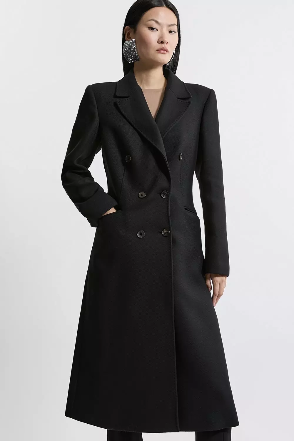 Black midi coat online