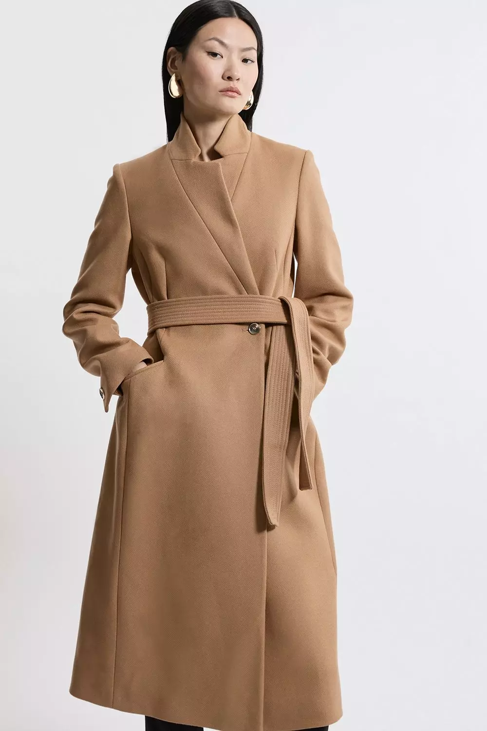 Premium Italian Manteco Wool Investment Notch Neck Midi Coat Karen Millen