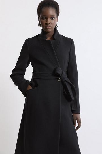 Black Italian Wool Intank Topment Notch Neck Coat