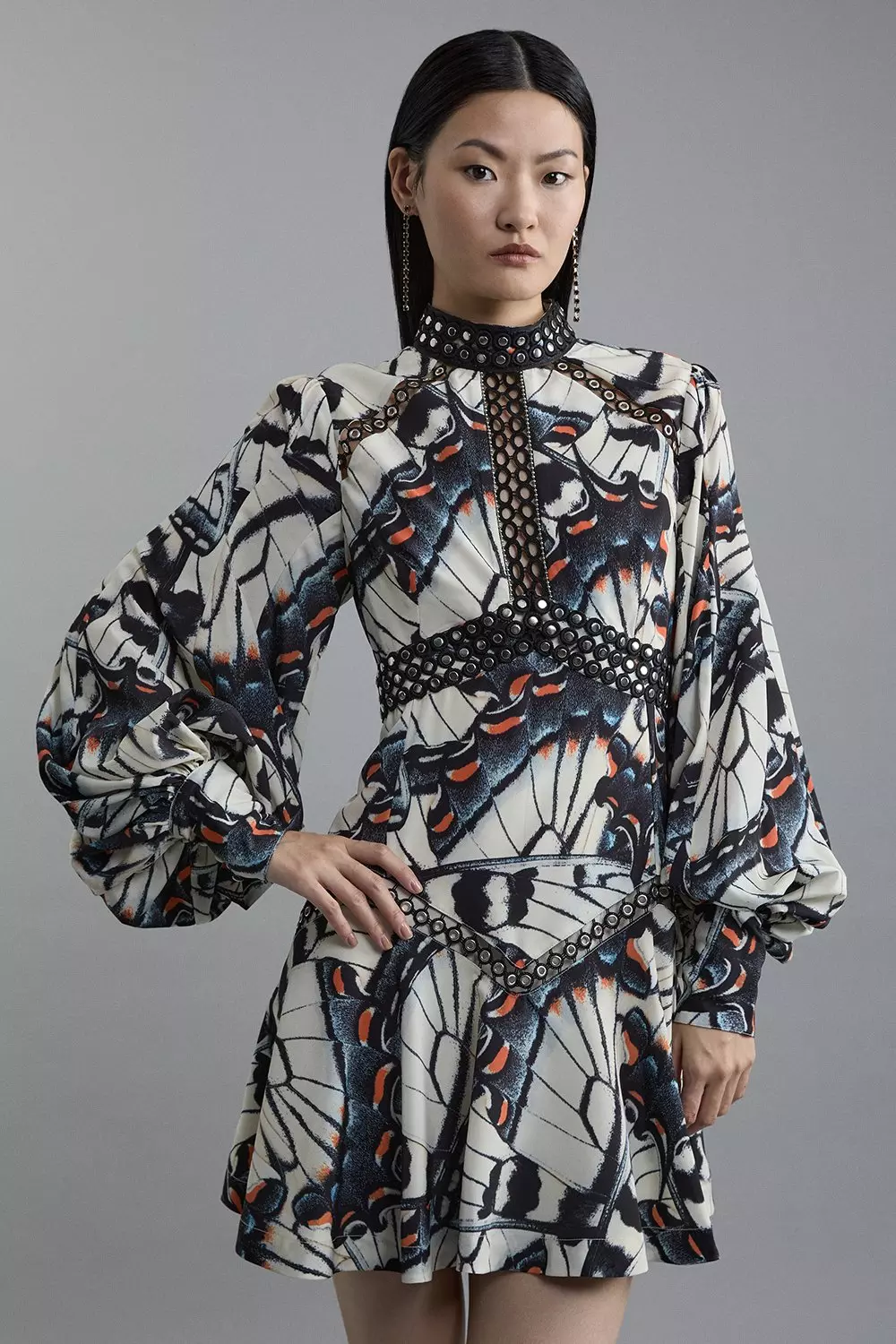 Figure-Flattering Butterfly Patterned Dress