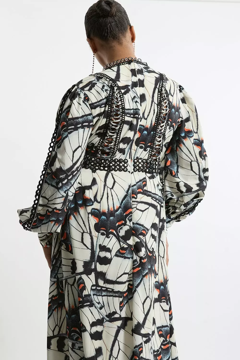 関税送料込★SALE★完売間近★KarenMillen★Butterflyドレス Plus Size Butterfly Print Lace Insert Trim Woven Maxi Dress