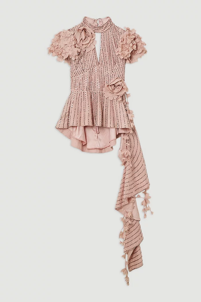 Crystal Applique Woven Peplum Top | Karen Millen Crystal Applique Woven Peplum Top | Karen Millen