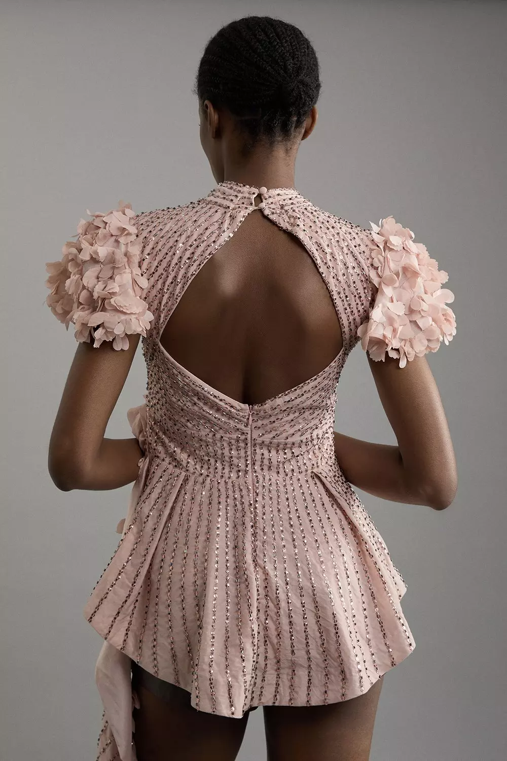 Crystal Applique Woven Peplum Top | Karen Millen