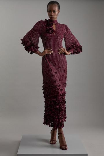 Petite Crystal Applique Woven Maxi Dress plum