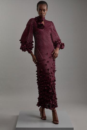 Tall Crystal Embellished Applique Woven Maxi Dress plum