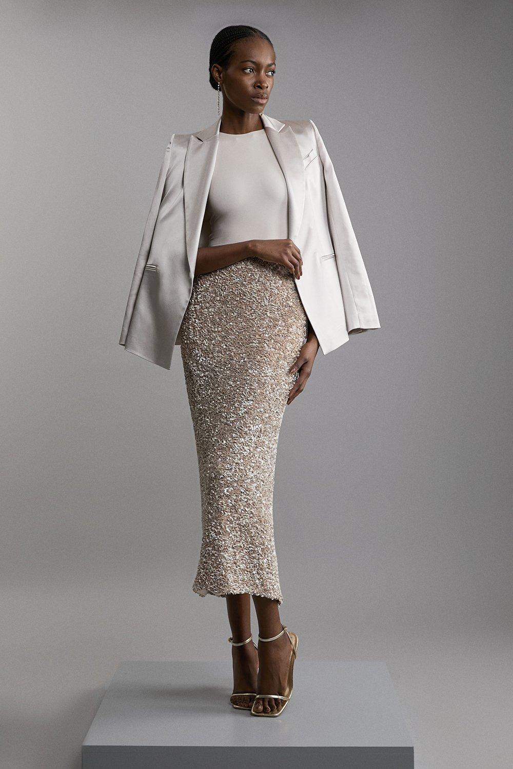 Gold Textured Sequin Midaxi Skirt