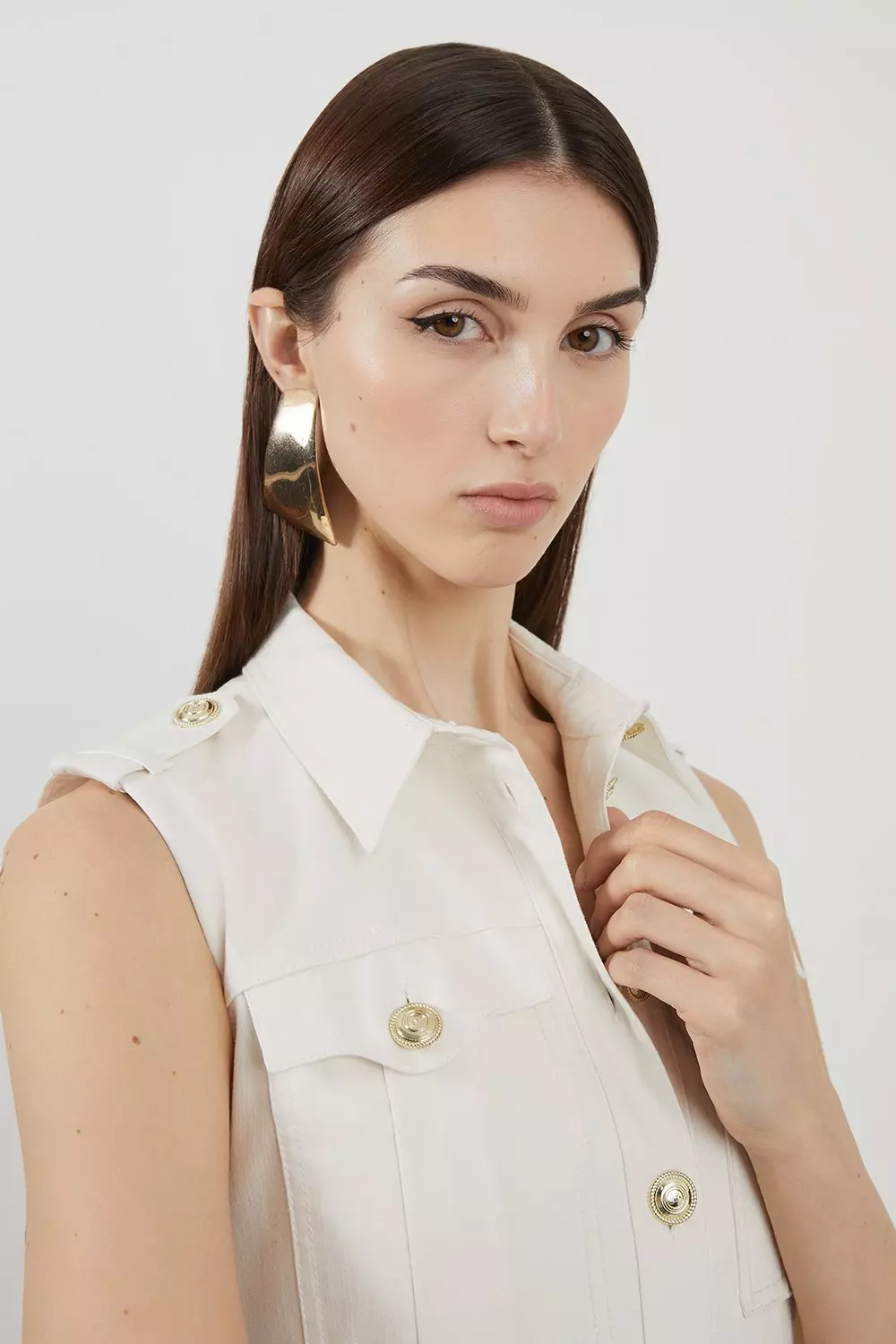 KAREN MILLEN 日本未入荷 長袖 シャツドレス ミディ丈 ボタン Petite Tailored Denim Cargo Pocket Belted Midi Shirt Dress