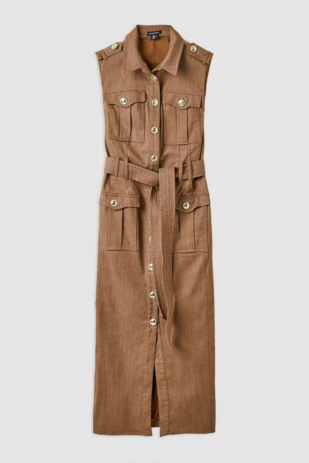 KAREN MILLEN 日本未入荷 テーラード タキシー ジャンプスーツ Tailored Denim Cargo Pocket Belted Midi Shirt Dress | Karen