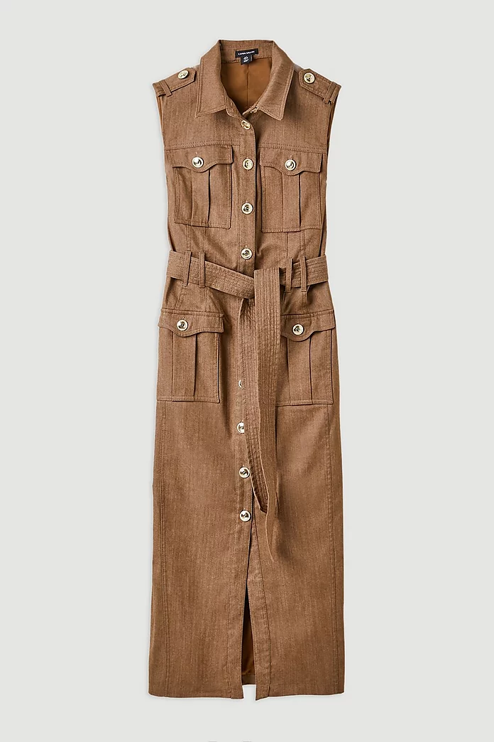 Tall Tailored Denim Cargo Pocket Belted Midi Shirt Dress Tall Tailored Denim Cargo Pocket Belted Midi Shirt Dress