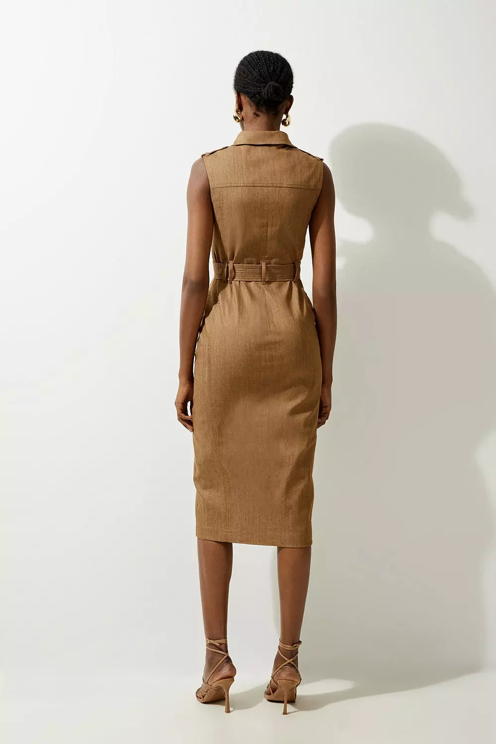 Tall Tailored Denim Cargo Pocket Belted Midi Shirt Dress