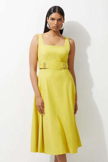 Tailored Utility Detailed Strappy Midi Dress mustard
