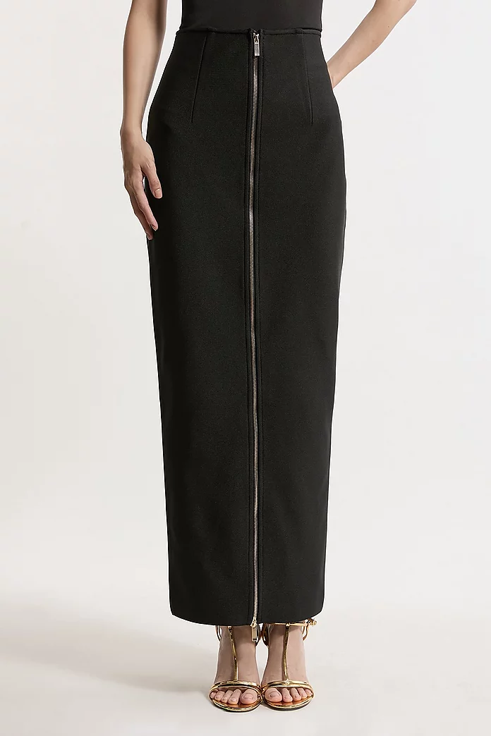 Figure Form Bandage Knit High Waisted Zip Detail Maxi Skirt Figure Form Bandage Knit High Waisted Zip Detail Maxi Skirt
