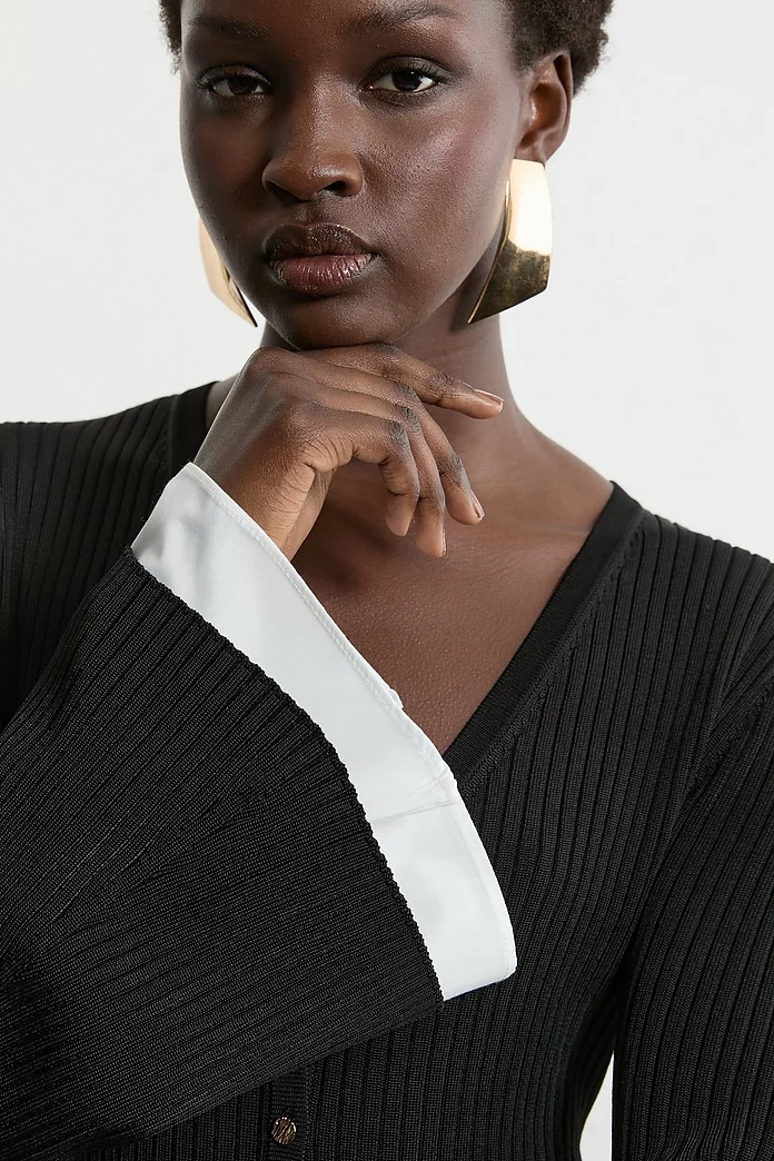 Premium Drape Rib Knit Woven Cuff Tunic | Karen Millen Premium Drape Rib Knit Woven Cuff Tunic | Karen Millen
