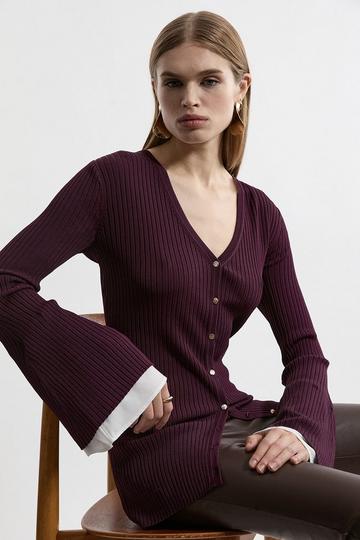 Premium Drape Rib Knit Woven Cuff Tunic burgundy