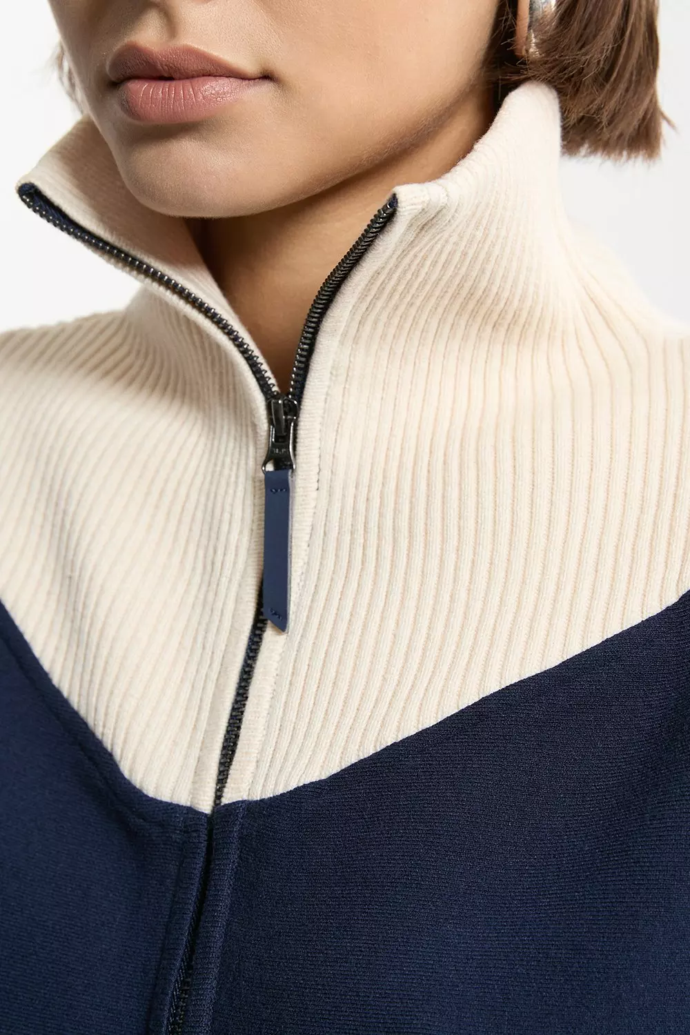 Navy Zip Through Collared Knit Poncho  alternative image