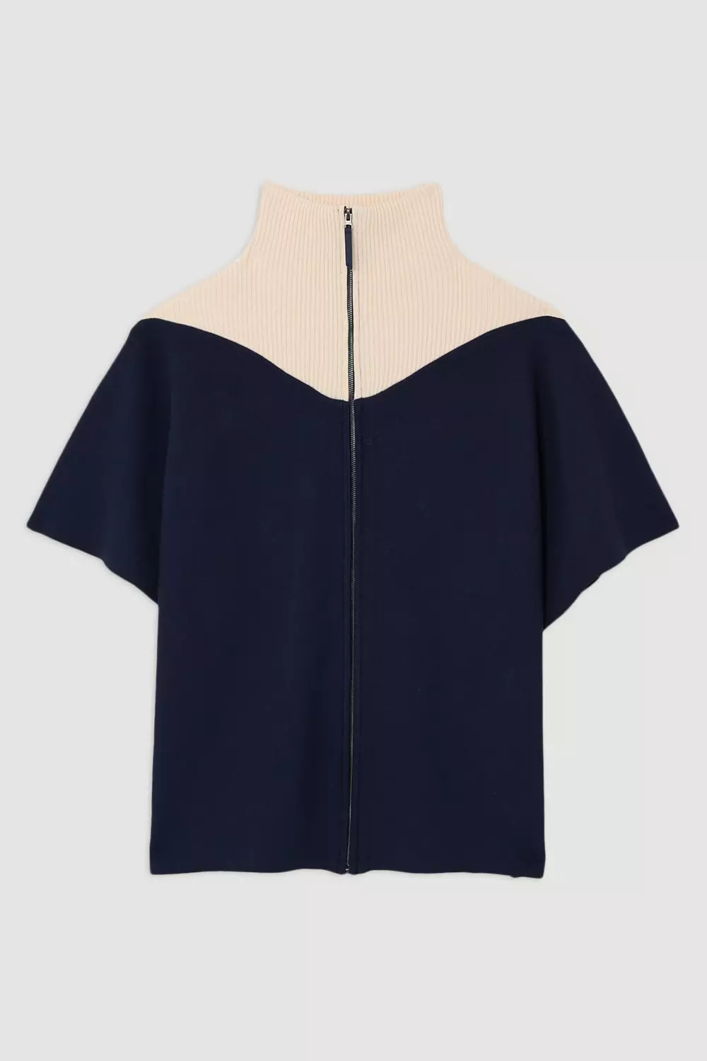 Navy Zip Through Collared Knit Poncho  alternative image