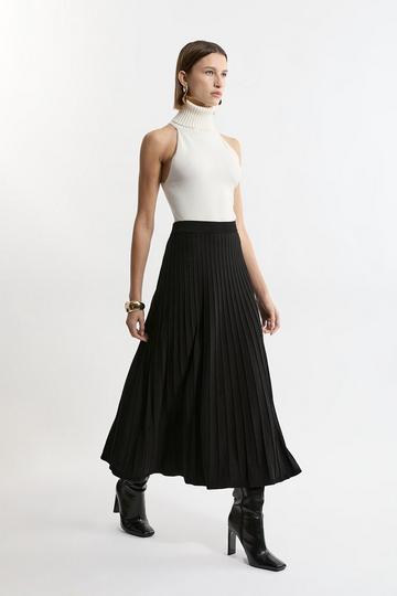 High Waisted Textured Knit Full Midaxi Skirt black