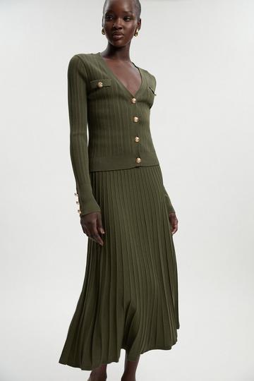 High Waisted Textured Knit Full Maxi Skirt olive