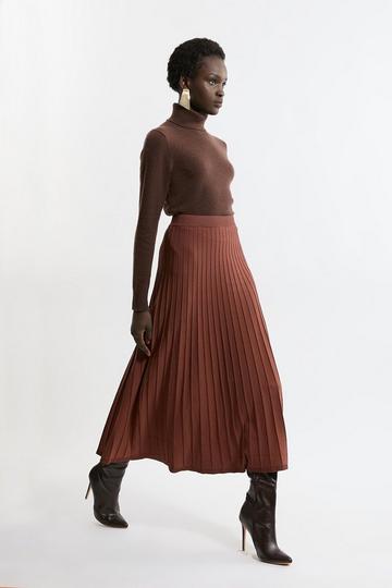 High Waisted Textured Knit Full Midaxi Skirt toffee