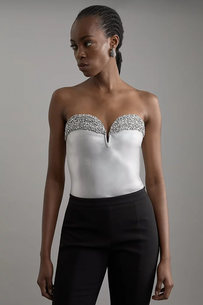 Figure Form Foiled Bandage Crystal Embellished Corset Top Figure Form Foiled Bandage Crystal Embellished Corset Top