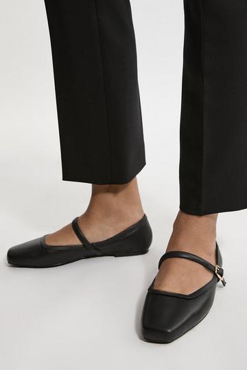 Leather Flat Square Toe Mary Jane black