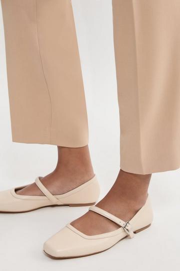 Nude Leather Flat Square Toe Mary Jane