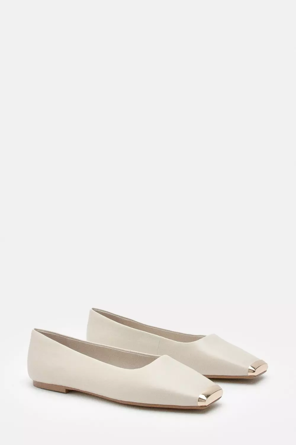 Leather Square Toe Ballerina With Metal Toe Cap | Karen Millen