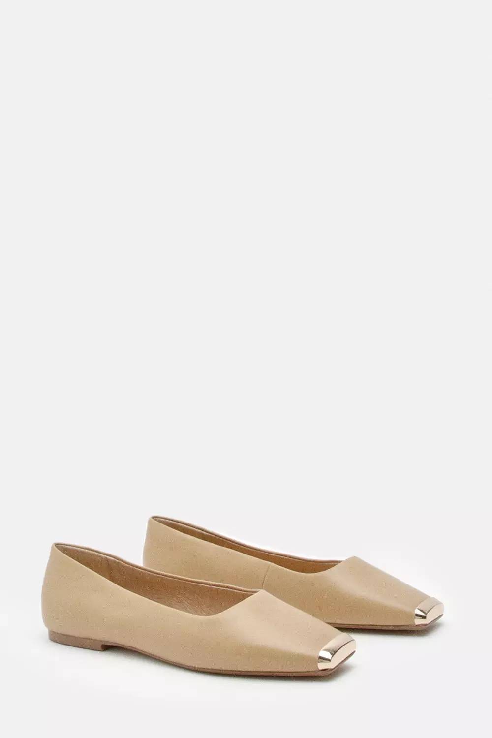 Leather Square Toe Ballerina With Metal Toe Cap | Karen Millen